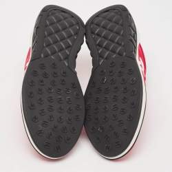 Pre Owned Chanel Red Nylon CC Lace Up Sneakers Size 39.5