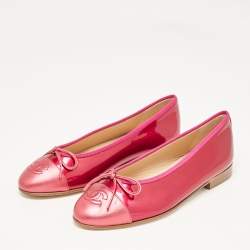 Pre Owned Chanel Purple Patent Leather CC Ballet Flats Size 35.5