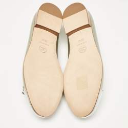 Pre Owned Chanel Grey Leather and Patent Leather CC Bow Ballet Flats Size 35.5