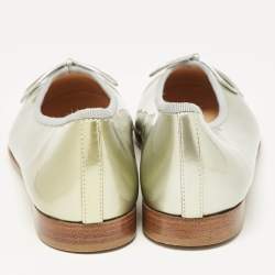 Pre Owned Chanel Grey Leather and Patent Leather CC Bow Ballet Flats Size 35.5