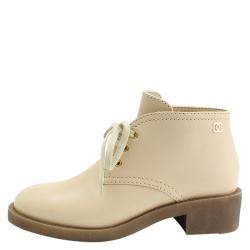 Chanel Beige Leather Lace Up Ankle Boots Size 37.5