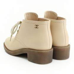 Chanel Beige Leather Lace Up Ankle Boots Size 37.5