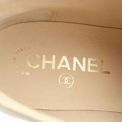 Chanel Beige Leather Lace Up Ankle Boots Size 37.5