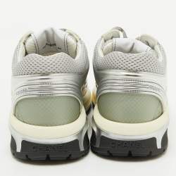 Pre Owned Chanel Silver/Grey Leather and Mesh CC Low Top Sneakers Size 38