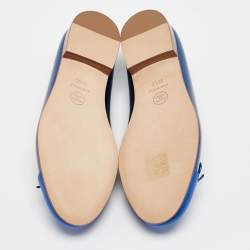 Pre Owned Chanel Blue Patent and Leather CC Cap Toe Bow Ballet Flats Size 35.5