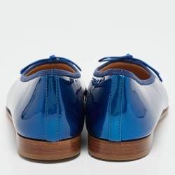 Pre Owned Chanel Blue Patent and Leather CC Cap Toe Bow Ballet Flats Size 35.5