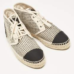 Chanel Beige Woven Canvas and Grosgrain CC High Top Sneakers Size 36