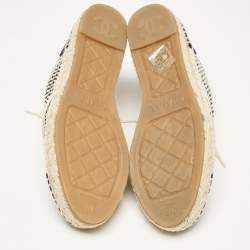 Chanel Beige Woven Canvas and Grosgrain CC High Top Sneakers Size 36