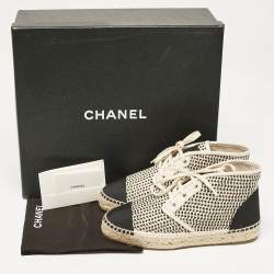Chanel Beige Woven Canvas and Grosgrain CC High Top Sneakers Size 36
