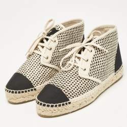 Chanel Beige Woven Canvas and Grosgrain CC High Top Sneakers Size 36
