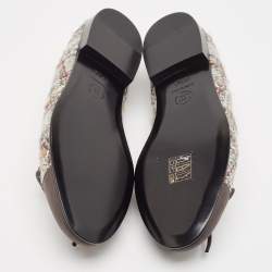 Pre Owned Chanel Grey Tweed and Suede CC Cap Toe Bow Ballet Flats Size 35.5