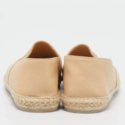 Pre Owned Chanel Beige/Black Leather  CC Cap Toe Espadrille Flats Size 38