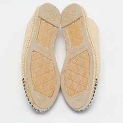 Pre Owned Chanel Beige/Black Leather  CC Cap Toe Espadrille Flats Size 38