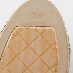 Pre Owned Chanel Beige/Black Leather  CC Cap Toe Espadrille Flats Size 38