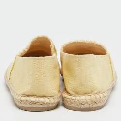 Pre Owned Chanel Yellow/Beige Canvas CC Cap Toe Espadrille Flats Size 37