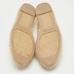 Pre Owned Chanel Yellow/Beige Canvas CC Cap Toe Espadrille Flats Size 37