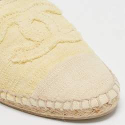 Pre Owned Chanel Yellow/Beige Canvas CC Cap Toe Espadrille Flats Size 37