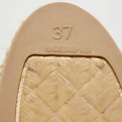 Pre Owned Chanel Yellow/Beige Canvas CC Cap Toe Espadrille Flats Size 37