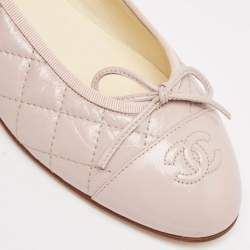 Pre Owned Chanel Beige Leather CC Cap Toe  Ballet Flats Size 39