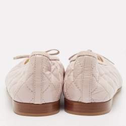 Pre Owned Chanel Beige Leather CC Cap Toe  Ballet Flats Size 39