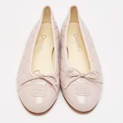 Pre Owned Chanel Beige Leather CC Cap Toe  Ballet Flats Size 39