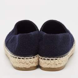 Pre Owned Chanel Navy Blue/Black Leather and Tweed CC Espadrille Flats Size 36