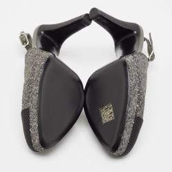 Chanel Grey Glitter CC Cap Toe Slingback Platform Sandals Size 40
