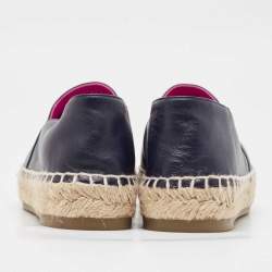Pre Owned Chanel Black/Navy Blue Leather CC Cap Toe Espadrille Flats Size 36