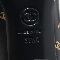 Chanel Black Patent and Leather CC Cap Toe Pumps Size 37.5