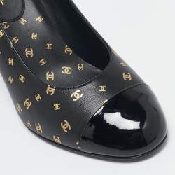 Chanel Black Patent and Leather CC Cap Toe Pumps Size 37.5