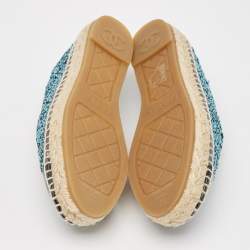 Pre Owned Chanel Blue/Black Tweed and Patent Leather CC Cap Toe Espadrille Flats Size 37