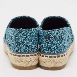 Pre Owned Chanel Blue/Black Tweed and Patent Leather CC Cap Toe Espadrille Flats Size 37