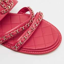 Chanel Red Leather CC Chain Detail Ankle Strap Sandals Size 38.5