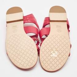 Chanel Red Leather CC Chain Detail Ankle Strap Sandals Size 38.5