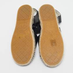 Pre Owned Chanel Black Satin CC Espadrille Ankle Strap Flats Size 37