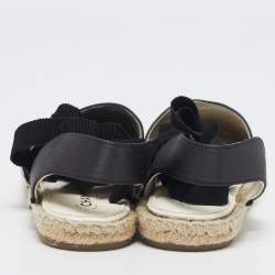Pre Owned Chanel Black Satin CC Espadrille Ankle Strap Flats Size 37