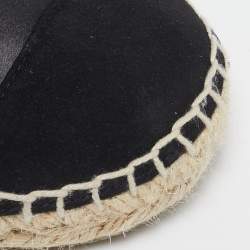 Pre Owned Chanel Black Satin CC Espadrille Ankle Strap Flats Size 37