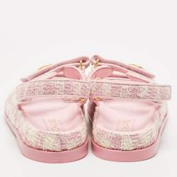 مملوكة مسبقًا Chanel Cream/Pink Tweed Fabric Dad Sandals Size 40