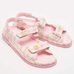 مملوكة مسبقًا Chanel Cream/Pink Tweed Fabric Dad Sandals Size 40