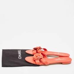 Chanel Burnt Orange Leather CC Camellia Open Toe Flat Slides Size 39