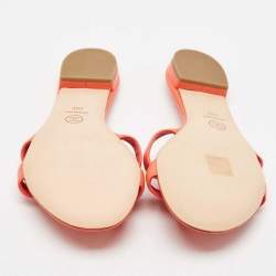 Chanel Burnt Orange Leather CC Camellia Open Toe Flat Slides Size 39
