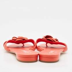 Chanel Burnt Orange Leather CC Camellia Open Toe Flat Slides Size 39