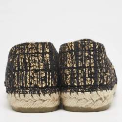 Pre Owned Chanel Black/Gold Canvas and Tweed CC Espadrille Flats Size 41
