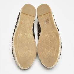 Pre Owned Chanel Black/Gold Canvas and Tweed CC Espadrille Flats Size 41