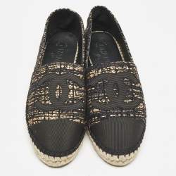 Pre Owned Chanel Black/Gold Canvas and Tweed CC Espadrille Flats Size 41