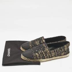 Pre Owned Chanel Black/Gold Canvas and Tweed CC Espadrille Flats Size 41