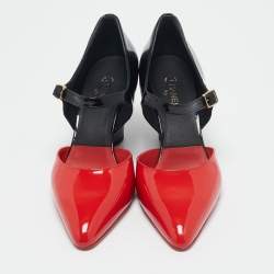 Pre Owned Chanel Red/Black Patent Leather Mary Jane Wedge Pumps Size 41