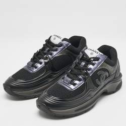 مملوكة مسبقًا Chanel Tricolor Leather Perforated and Mesh CC Lace Up Sneakers Size 38