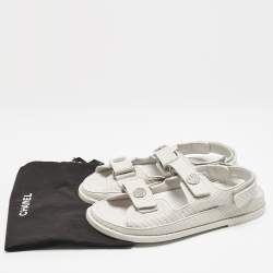 Pre Owned Chanel Grey Leather CC Logo Dad Flat Sandals Size 40