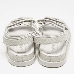 Pre Owned Chanel Grey Leather CC Logo Dad Flat Sandals Size 40